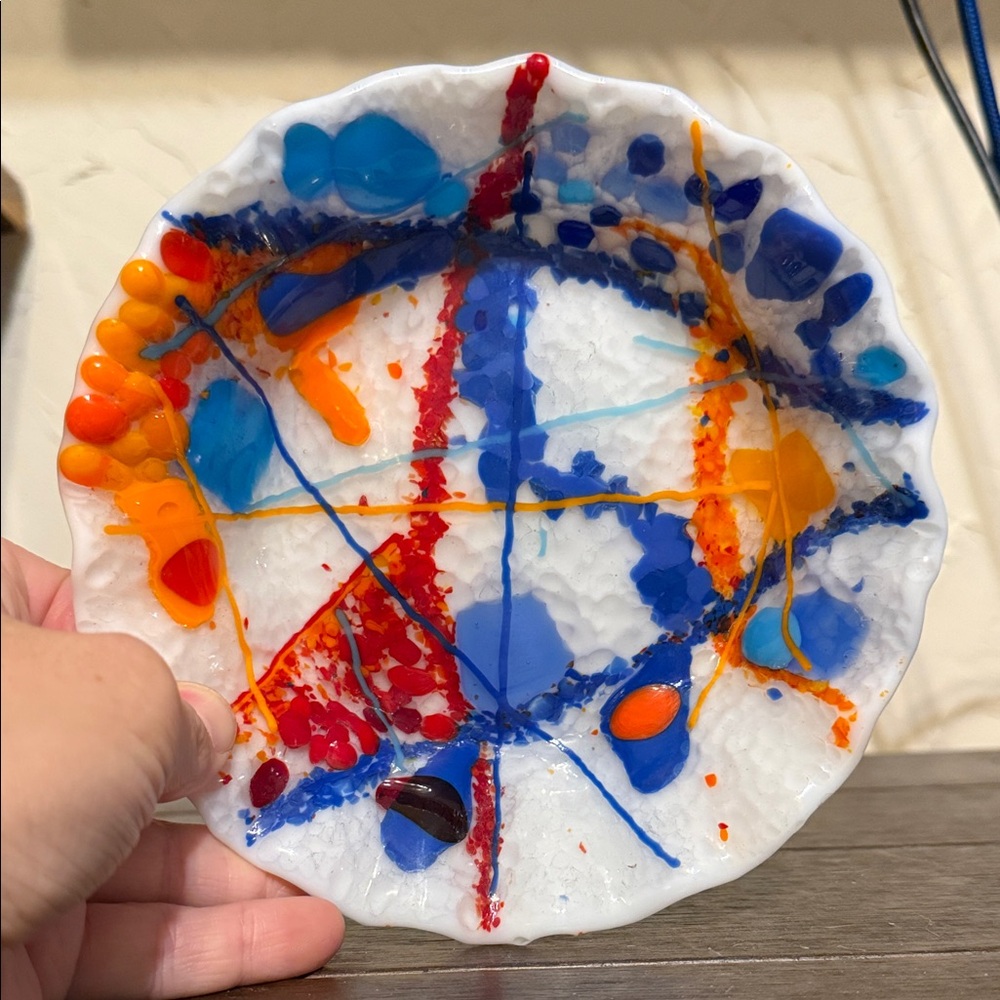Studio Art Glass Multi Colorful Abstract Glass Bowl 6.5”